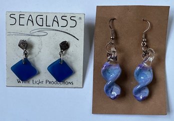 New With Display Cards Sterling Seaglass By White Light Prod. & Glass By Peter Fiala Earrings