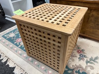 Open Weave Wood Lidded Cube For Garden Hose