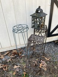 Metal Flower Stand & Cast Iron Lantern