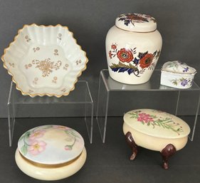 Antique To Vintage Lot Of  5 Porcelain Trinket Boxes- Bavaria, Germany, France, Japan Read For Itemization