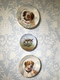 Three Wonderful Antique Cabinet Plates With Dogs - English & German - Very Nice Pieces - Hard To Find