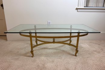 Hollywood Regency Brass Coffee Table With Glass Top