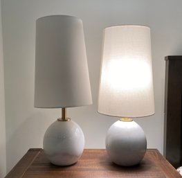 Two Heavy Marble Base Threshold Bedside Table Lamps