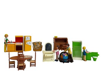 Retro Dollhouse Furniture And Family