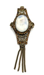 Vintage Filigree Large Moonstone Style Citrine Color Stone Brooch