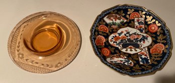 Decorative Plate And Small Orange Glass Bowl