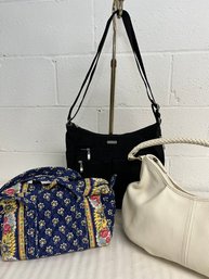 3 Pc Women's Handbags Purse Lot - Baggallini, Vera Bradley, Talbots Leather