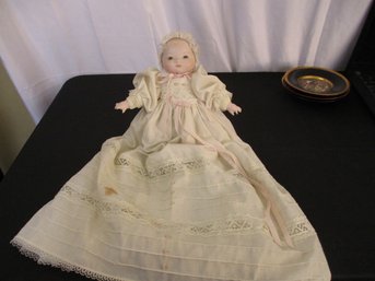 Hand-Painted Porcelain Baby Doll In Long White Dress (made In Early 1980s)