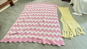 Excellent Pink And White Combination Soft Baby Blanket, Pretty Yellow Afghan Blanket.