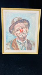 Painting Of Sad Clown In Frame - Artist Signed