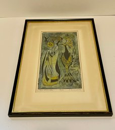 Louise August 'Two Peacocks' Color Woodblock, 1963, Pencil Signed & Numbered 29/50