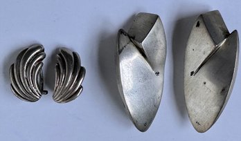 Vintage Extra Large Modernist & Seashell Shaped Sterling Silver Earrings