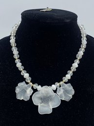 Vintage Genuine Frosted Lucite Figural Floral Necklace New Old Stock