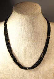 FINE BLACK ONYX MULTI STRAND NECKLACE GOLD AND STERLING SILVER