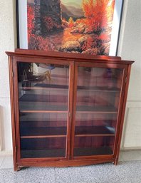 Antique Double Glass Door Bookcase W/ Adjustable Shelves