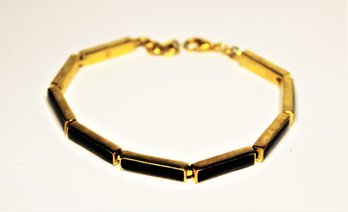 Signed Designer Gold Tone Square Elongated Link Bracelet 8'