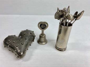 Cocktail Forks, Patrick Meyer Pewter Heart Paperweight, San Fransisco Bell (3)