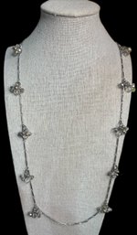 Silver Tone Necklace With Clusters Of Clear Beads Made By LOFT