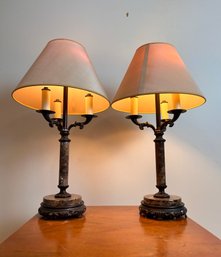 Pair Of Vintage Brass And Marble Candlestick Lamps