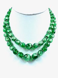 Stunning Green Murano Glass Bead Dual Strand Necklace