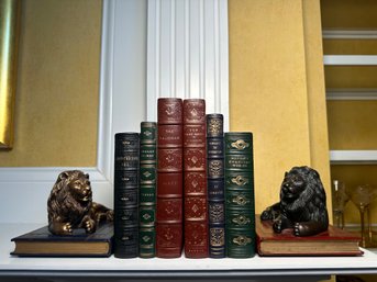 Lion Book Ends With Faux Books