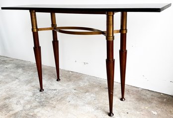 A Modern Brass And Mahogany Marble Top Console