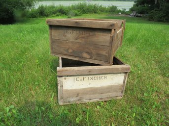 Antique Pair Of E. F. Fischer Wood Crates 1 Of 4