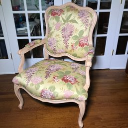 Lovely Louis VX Style Fauteuil / Armchair - Carved Frame In Pink Finish With Wonderful Floral Upholstery