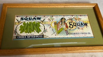 Vintage Original Squaw Choice Sifted Peas Framed Advertising