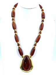 Vintage Signed Napier Faux Amber Pendant Necklace