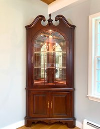 Jasper Cabinet Company - Mahogany Lighted Corner Cabinet With Brass Hardware