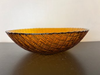 Amber Basketweave Pattern Glass Bowl