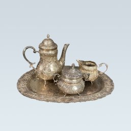 A Beautiful Vintage Silver Tea Set, Marked 800 Silver