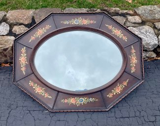 Vintage Floral Decorated Octagonal Mirror By Turner Wall Accessories