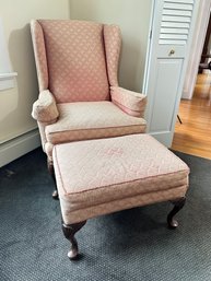 Pink Winged Back Chair With Ottoman