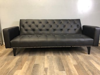 Black Faux Leather Convertible Sofa 2 Of 2