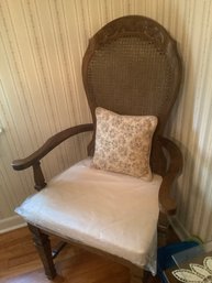 CANED ARMCHAIR WITH WHITE CUSHION