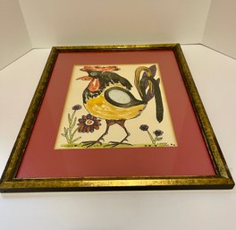 Hernan Louis Toro, Rooster, Watercolor & Mixed Media, Signed & Dated 1968