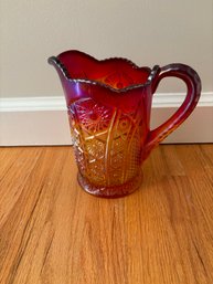 Vintage Indiana Daisy Amberine Carnival Glass Pitcher Red Sunset