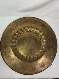 Brass Decorative Charger Serving Tray Scalloped Engraved Peacocks 23in