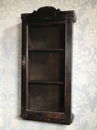 Lovely Antique Hanging Cabinet / Cupboard - Rustic Painted Surface - Black Paint Over Teak Wood - NICE !