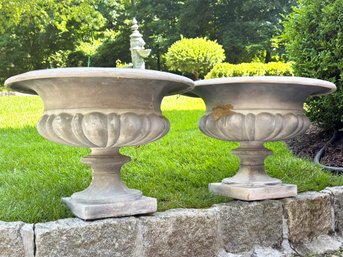 A Pair Of Cast Fiberglass Urns - All The Elegance With None Of The Weight!