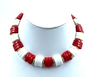 Uniquely Shaped Vintage Red & White Collar Style Necklace