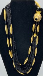 Vintage Original By Robert Multi Strand Necklace ~ Black Beads With Gold Tone ~
