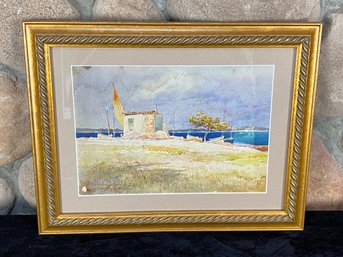 French Watercolor - Purchased In France - Dedicated By Artist To Madame Roissart De Bellett In Homage