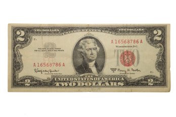 1963-A $2 Bill With Red Seal