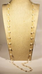 Honorah Genuine Cultured Pearl Gold Gilt Necklace 32' Long With Tag