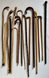 Vintage Canes & Walking Sticks Including Hand Carved Wood (Over 15)