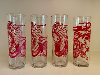 Compatible Set Of Four Vintage Red Dragon Highball Glasses