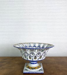 Hand Painted Portugese Reticulated Square Footed Fruit Bowl*